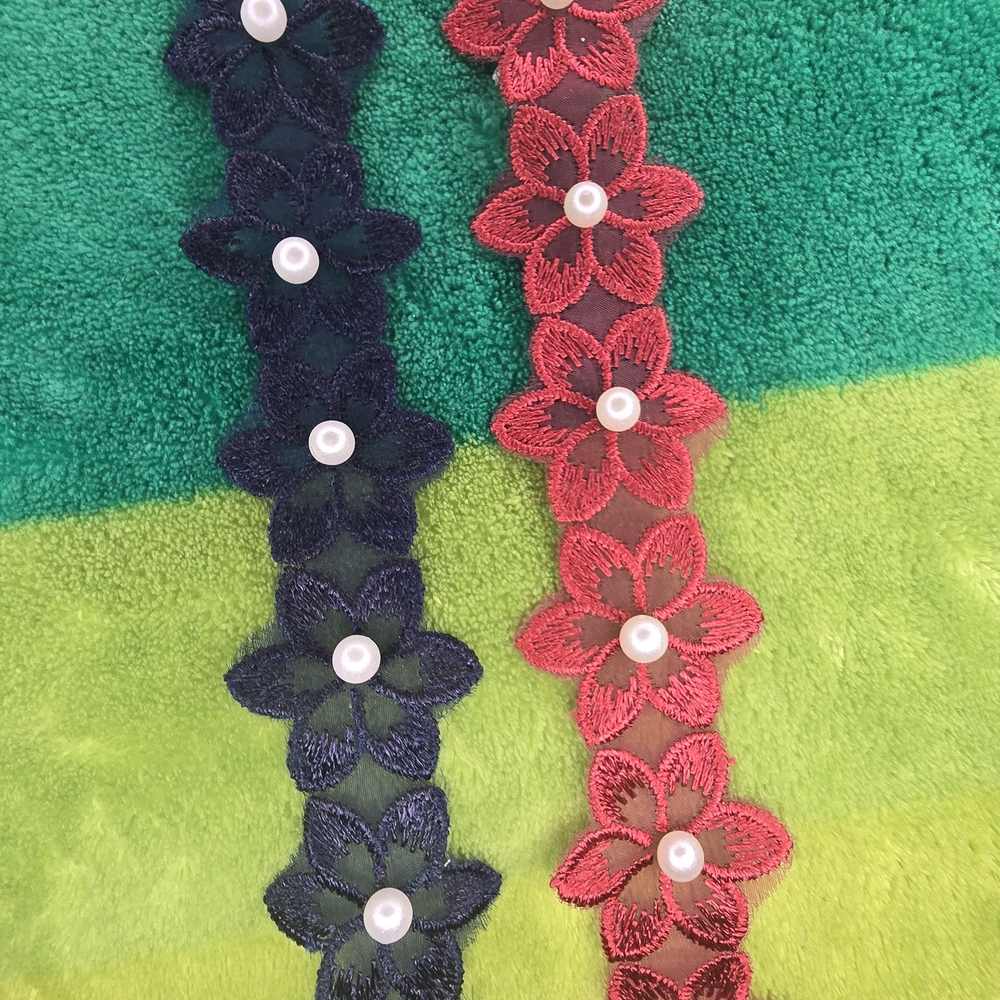 Elegant Floral Lace Choker Necklace Set - Navy and Red
